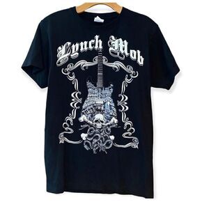 Lynch Mob Black Rock N Roll Concert Skeleton Guitar Short Sleeve T-Shirt